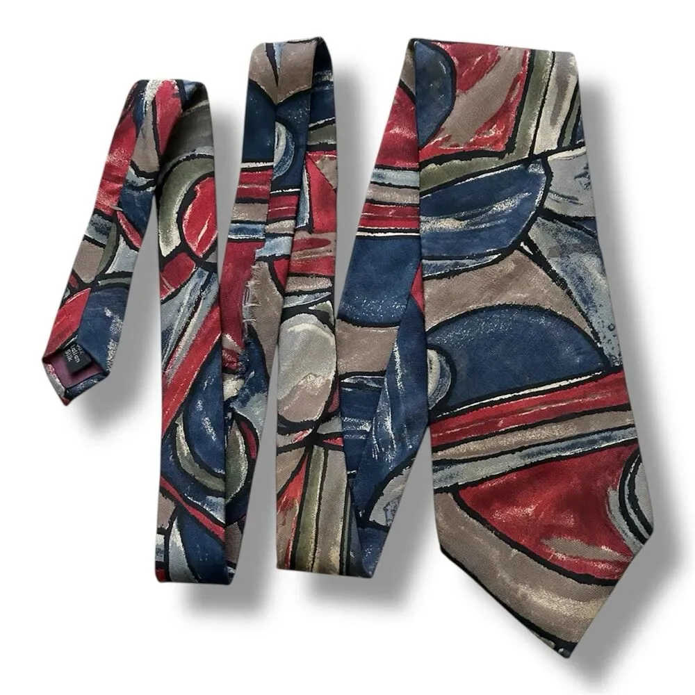 Vtg Tie for Men 58.6” X 3.6” Blue Brown & Red